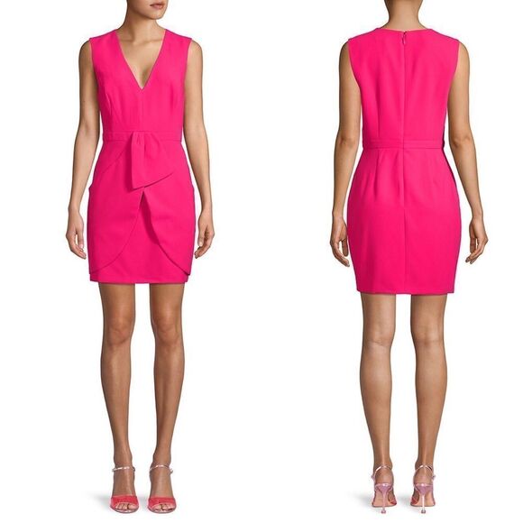 BCBGMAXAZRIA clare sleeveless v-neck mini dress pink peacock 10 - Picture 2 of 4